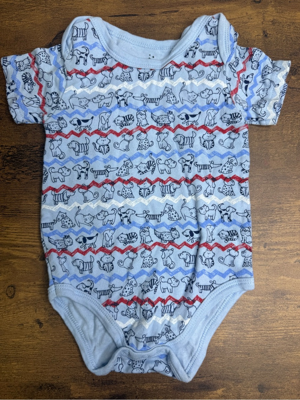 ⭐️5 for $20⭐️ Baby OOGA Blue Puppy & Kitty Print Onesie Bodysuit 12M